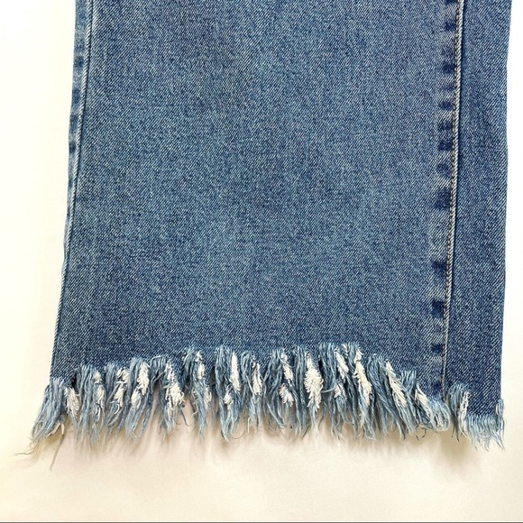 Zara Vintage Style High Waisted Culotte Frayed Hem Blue Denim Jeans Sz 00 - Picture 8 of 10